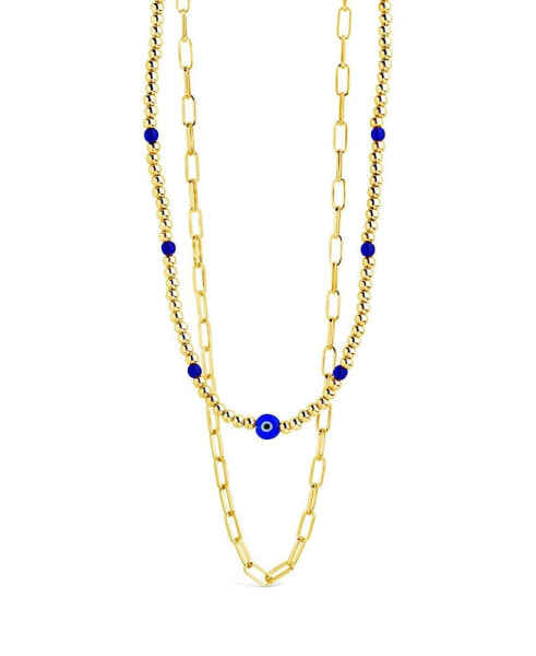 Gold-Tone or Silver-Tone Blue Beaded Sibyl Layered Necklace