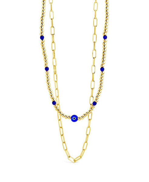 Sterling Forever gold-Tone or Silver-Tone Blue Beaded Sibyl Layered Necklace