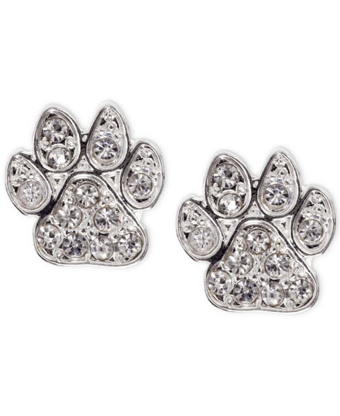 Silver-Tone Pavé Paw Stud Earrings