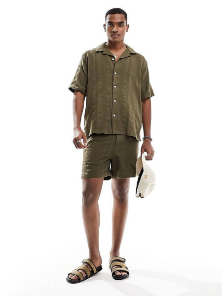 Abercrombie & Fitch 6" dobby pull on shorts in olive green co-ord