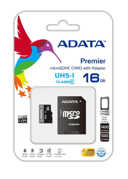 ADATA Premier microSDHC UHS-I U1 Class10 16GB - 16 GB - MicroSDHC - Class 10 - 30 MB/s - 10 MB/s - Black - Grey - Карта памяти ADATA Premier microSDHC UHS-I U1 Class10 16GB