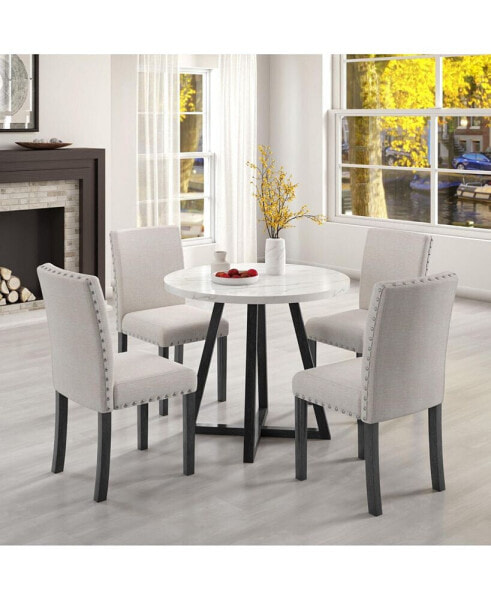 5-Piece Dining Set with Marble-Inspired Table & Ergonomic Chairs