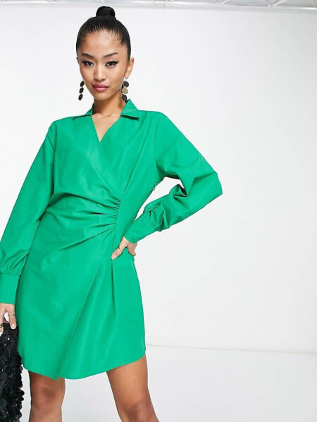 JDY ruched detail mini shirt dress in bright green