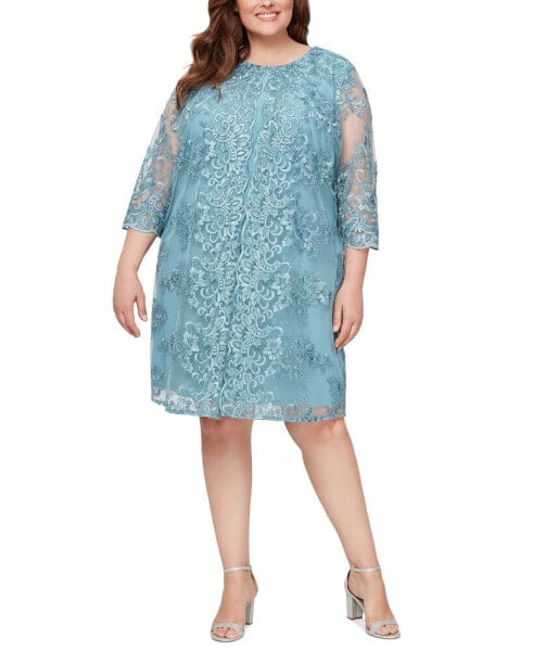 Plus Size Embellished Faux-Jacket Shift Dress