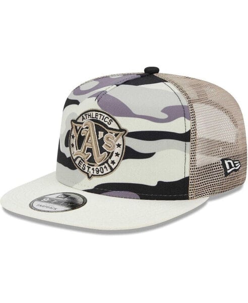 Men's White Oakland Athletics Chrome Camo A-Frame 9FIFTY Trucker Snapback Hat