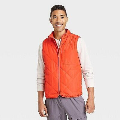 Men's Quilted Puffer Vest - All in Motion Red Orange XL