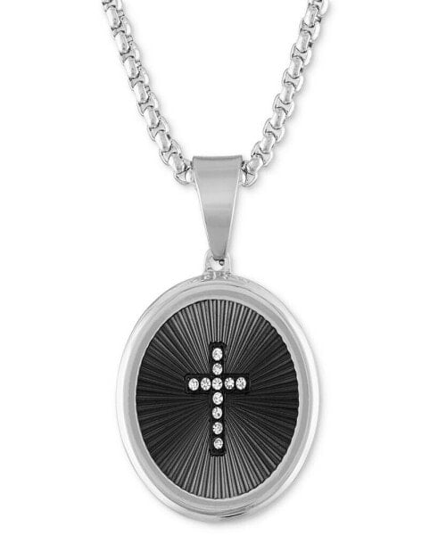 Men's Diamond Cross Oval 22" Pendant Necklace in Black & Gold-Tone Ion-Plated Stainless Steel
