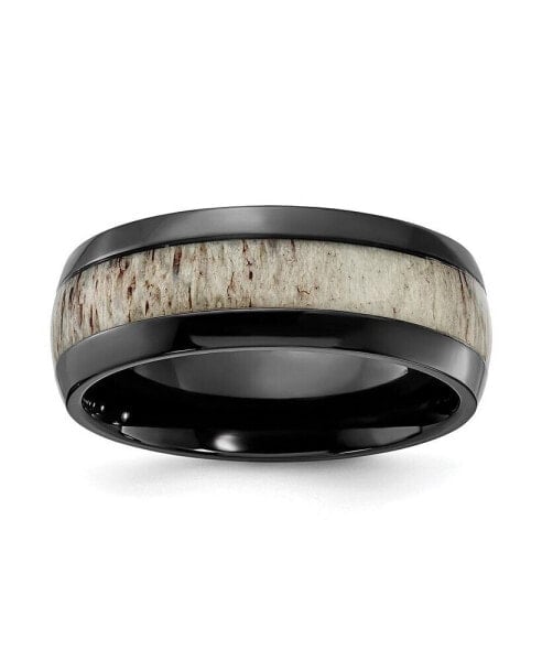 Black Zirconium White Antler Inlay Wedding Band Ring