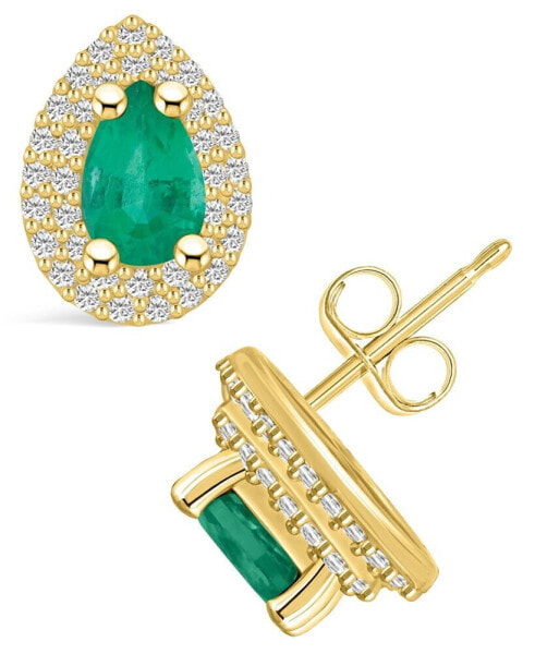 Emerald (3/4 Ct. t.w.) and Diamond (3/8 Ct. t.w.) Halo Stud Earrings
