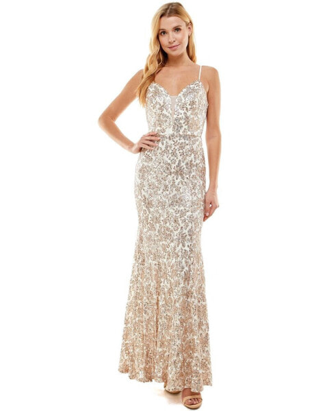 Juniors' Sequined Lace Gown