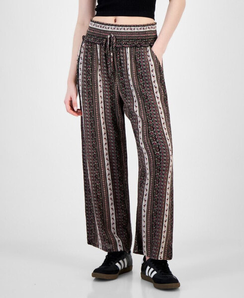 Juniors' Printed Drawstring Wide-Leg Pants