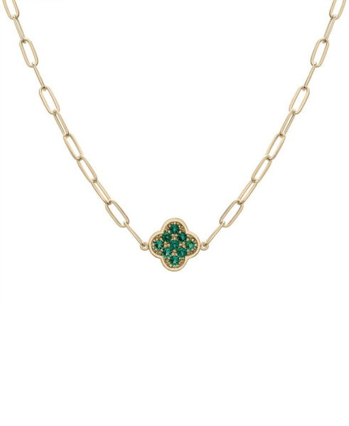 Lab-Grown Emerald Clover Pendant Necklace (1/5 ct. t.w.) in 14k Gold-Plated Sterling Silver, 16" + 2" extender