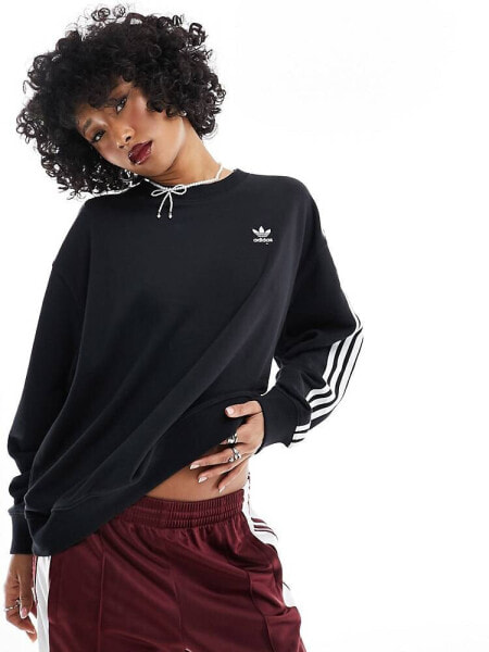 adidas Originals 3-stripes oversized sweatshirt in black