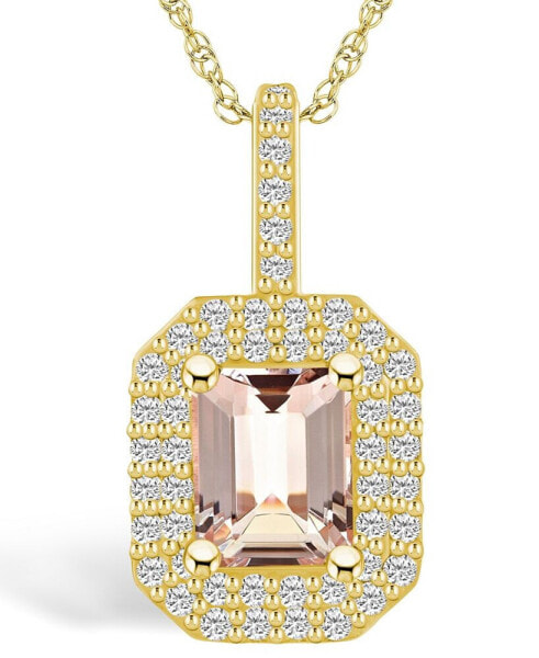 Morganite (1-3/8 Ct. T.W.) and Diamond (1/2 Ct. T.W.) Halo Pendant Necklace in 14K Yellow Gold