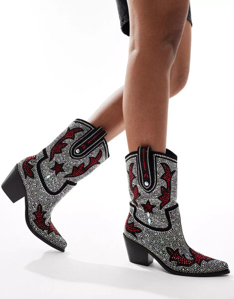 Azalea Wang Kaitland embellished western ankle boots in silver