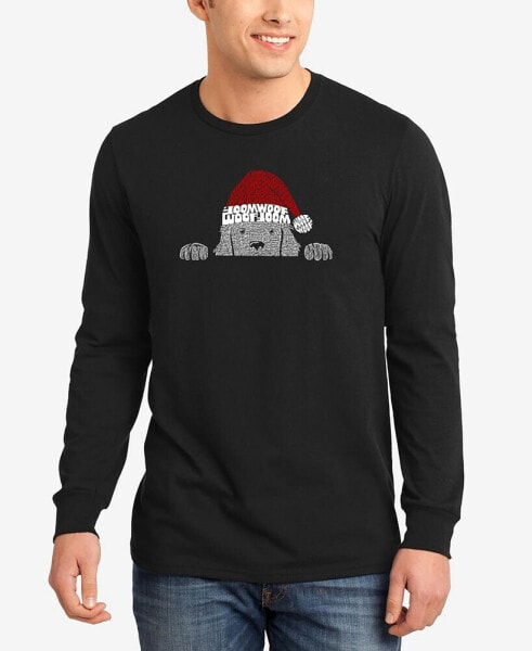 Men's Christmas Peeking Dog Word Art Long Sleeve T-shirt