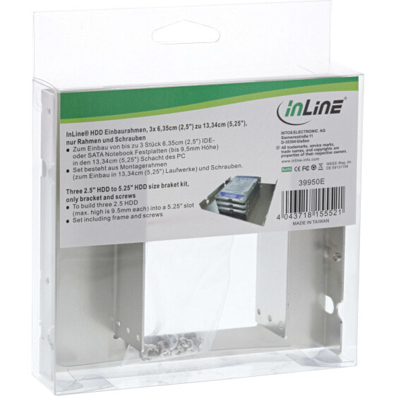 InLine Bracket Kit 3x 2.5" HDD to 5.25" HDD size Brackets and Screws