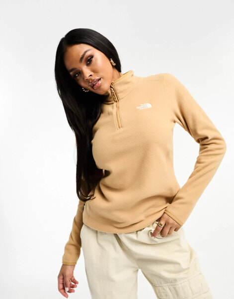 The North Face – Glacier 100 – Fleece-Sweatshirt in Beige mit kurzem Reißverschluss