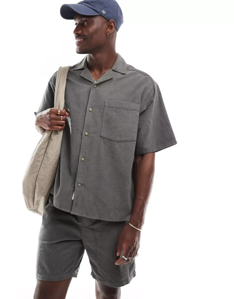 ONLY & SONS revere collar fine cord shirt co-ord in grey