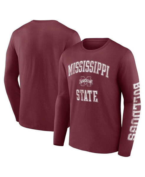 Men's Maroon Mississippi State Bulldogs Distressed Arch Over Logo Long Sleeve T-shirt