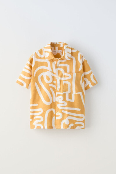 Рубашка из смесового льна с абстрактным принтом ZARA