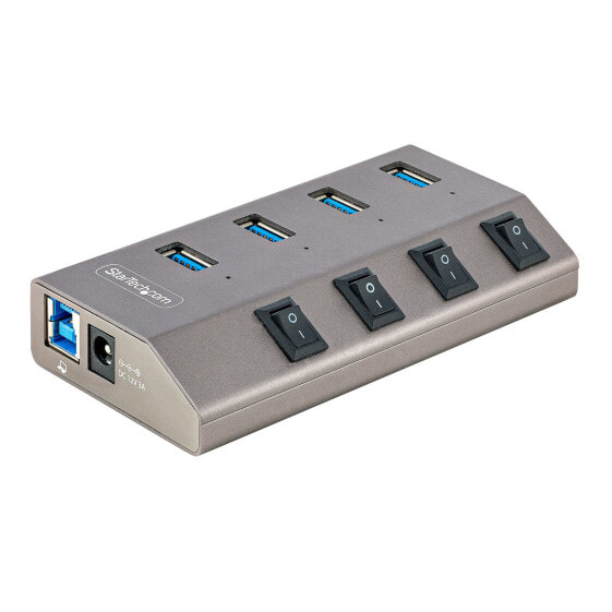 StarTech.com 4-Port Self-Powered USB-C Hub with Individual On/Off Switches - USB 3.0 5Gbps Expansion Hub w/Power Supply - Desktop/Laptop USB-C to USB-A Hub - USB Type C Hub w/BC 1.2 - USB 3.2 Gen 1 (3.1 Gen 1) Type-B - USB 3.2 Gen 1 (3.1 Gen 1) Type-A - 5000 Mbit/s -