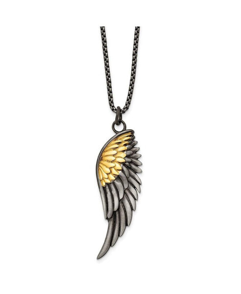 Chisel brushed Yellow IP-plated Wing Pendant on a Box Chain Necklace