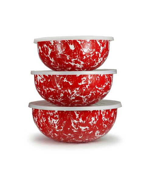 Набор мисок для смешивания коллекции эмалированной посуды Swirl от Golden Rabbit, красные, комплект из 3 шт.