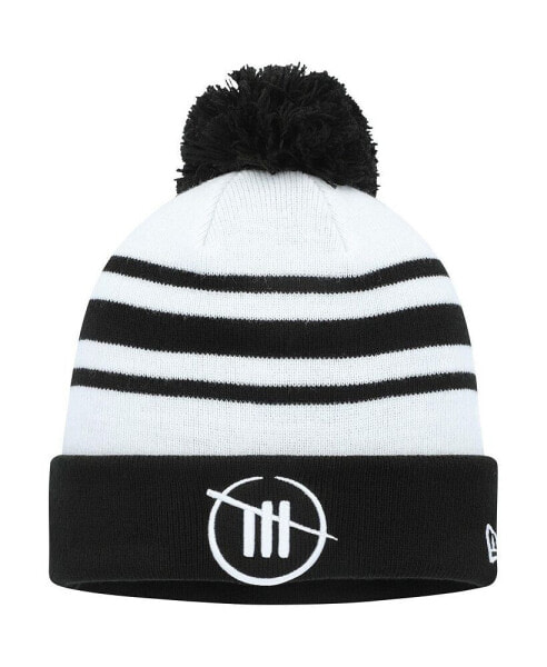 Men's White, Black Trackhouse Racing Team Collection Cuffed Knit Hat with Pom