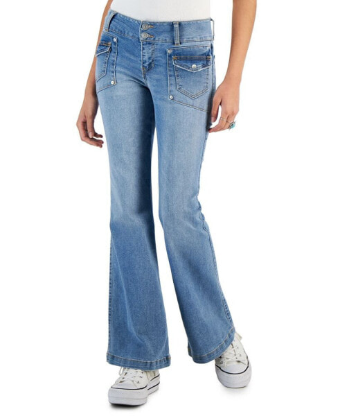 Juniors' Two-Button Low-Rise Flare-Leg Jeans