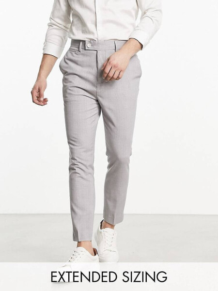 ASOS DESIGN – Sehr enge, elegante Hose in Grau mit Prince of Wales-Karomuster