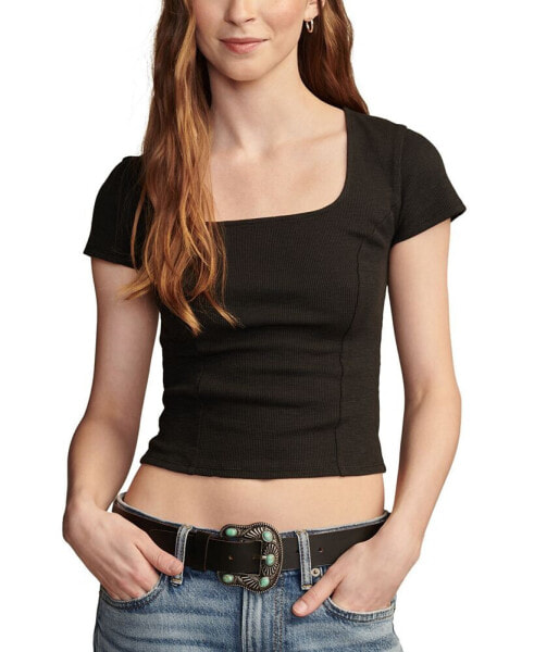 Women's Scoop-Neck Short Sleeve Corset T-Shirt