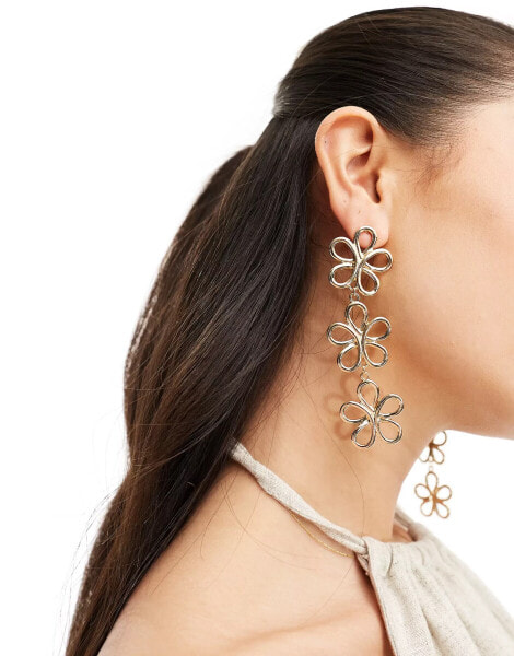 Petit Moments sophie flower trio drop earrings in gold