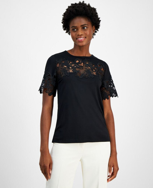 Women's Harmony Lace-Trim Short-Sleeve Top