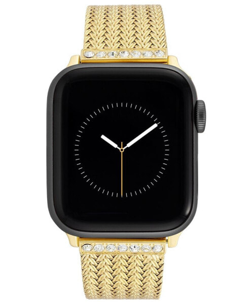 Women's Gold-Tone Stainless Steel Mesh Bracelet with Crystal Accents Compatible with 42/44/45/Ultra/Ultra 2 Apple Watch