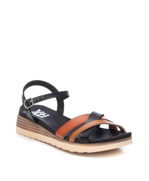 Women's Cross Strap Sandals, Black With Brown Accent