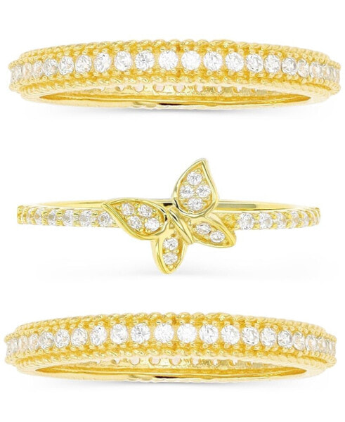 3-Pc. Set Cubic Zirconia Butterfly Motif Stack Rings in 14k Gold-Plated Sterling Silver