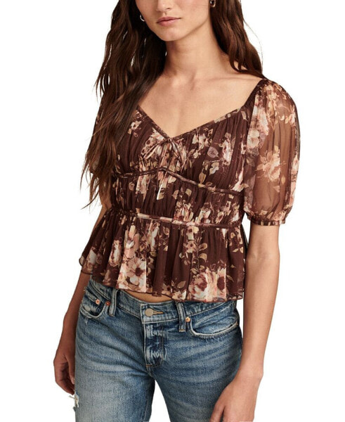 Women's Floral-Mesh Date Night Top