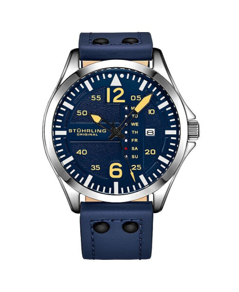 Men's Aviator Blue Leather , Blue Dial , 51mm Round Watch