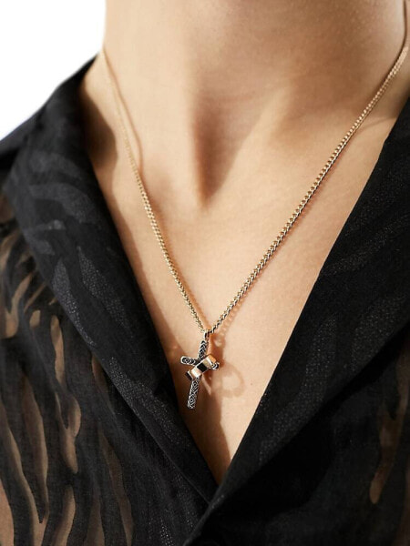 WTFW cross and ring pendant necklace in gold