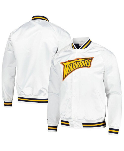 Men's White Golden State Warriors Hardwood Classics Throwback Wordmark Raglan Full-Snap Jacket