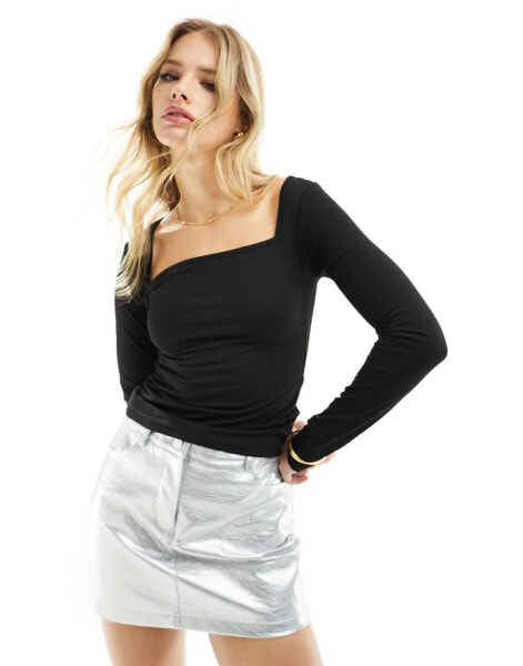 Urban Threads square neck top in black