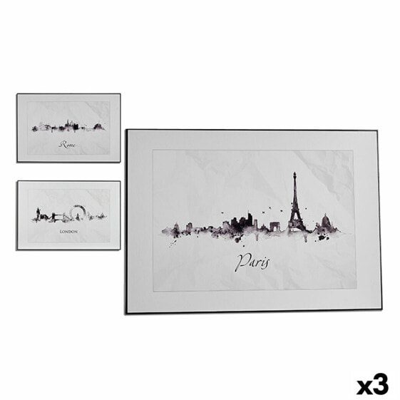 Картина Город Чёрный Белый ДСП (81,5 x 3 x 121 cm) (3 штук)