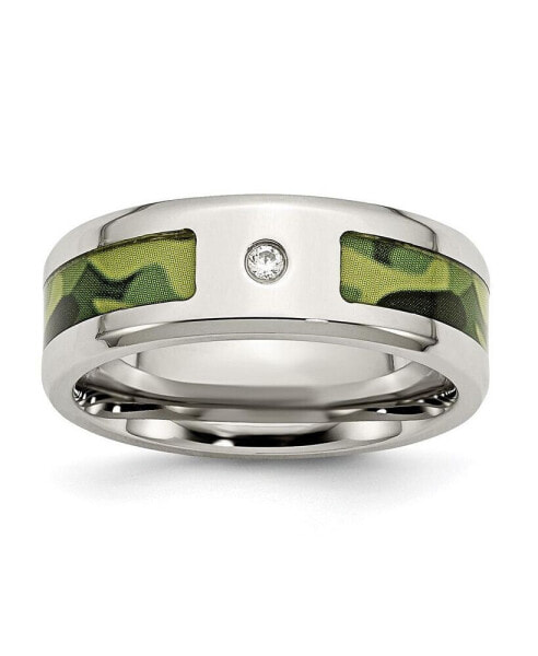 Stainless Steel CZ Printed Green Camo 8mm Band Ring