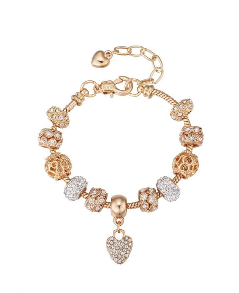14K Gold Plated Cubic Zirconia Heart Charm Bracelet