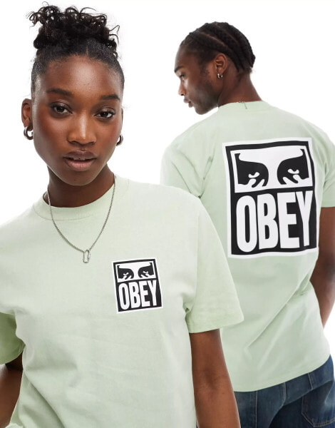 Obey unisex icon eyes graphic back t-shirt in green