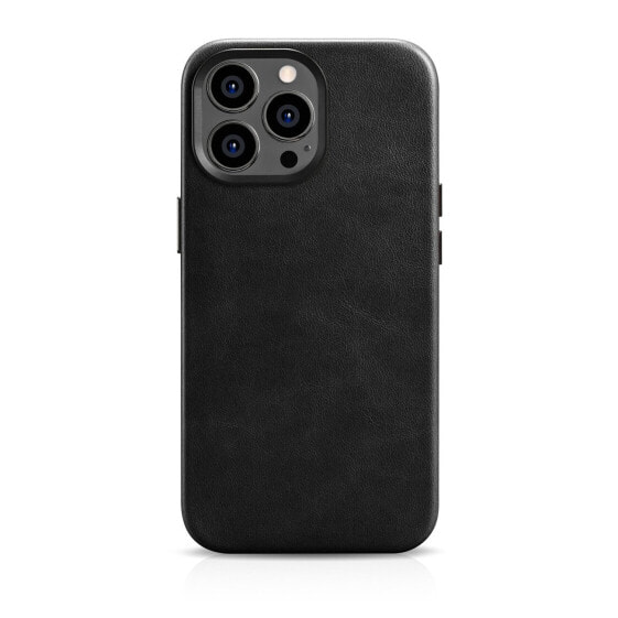 Чехол для смартфона ICARER iPhone 14 Pro Max магнитный с возможностью беспроводной зарядки MagSafe из премиальной кожи Oil Wax Premium Leather чёрный.