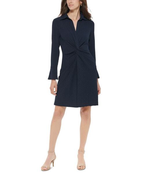 Petite Ribbed Knit Bell-Sleeve Shirtdress