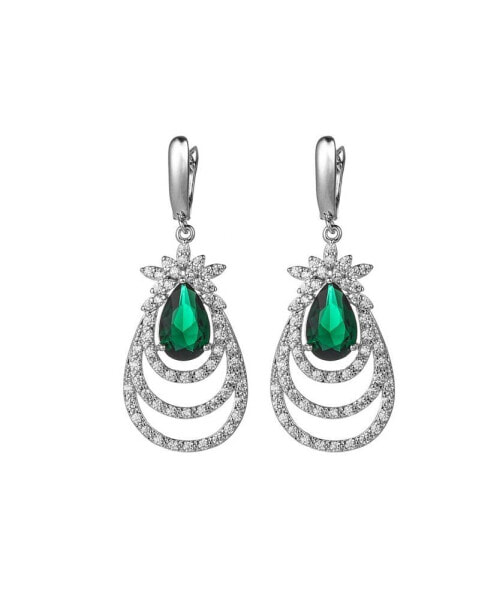 Silver-Tone Emerald Accent Layered Earrings