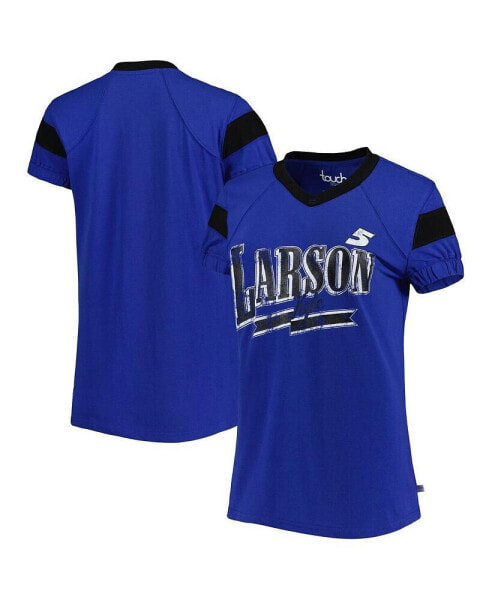 Women's Royal Distressed Kyle Larson Pre-Game V-Neck T-shirt